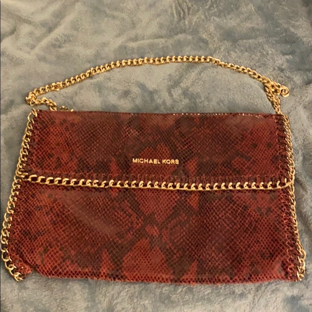 Michael Kors red snake clutch with chain